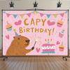 A cute pink river dolphin birthday party banner - 2D flat polyester decoration, with "Dolphin's Birthday!"