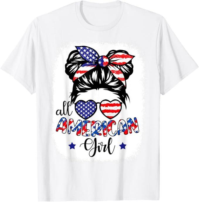 All American Girl Shirt USA Flag 4th July Women Kids Patriot T-Shirt