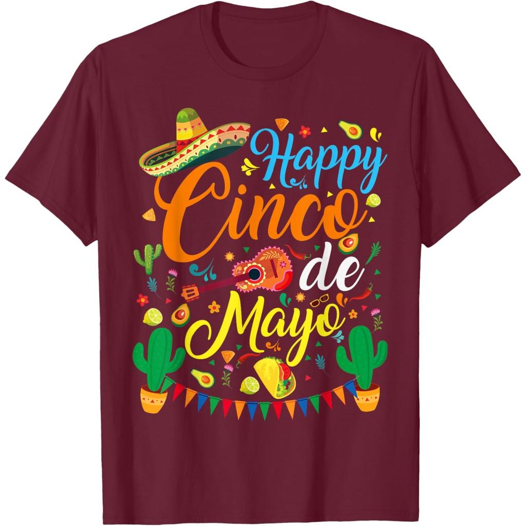 Glücklicher Cinco de Mayo Grafikdruck Herren Damen Baumwoll T-Shirt Lässiges Kurzarm-T-Shirt