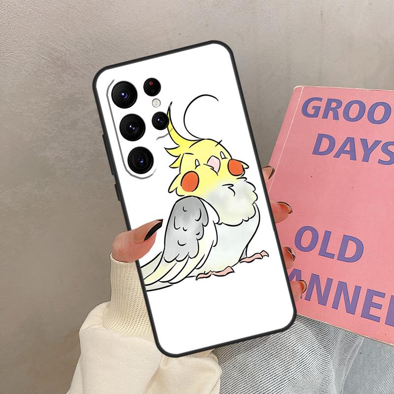 Cartoon Animal Chubby Cockatiel Case For Samsung Galaxy S25 Ultra S20 S21 S22 S23 S24 Ultra S9 S10 Plus S25 FE Cover Coque
