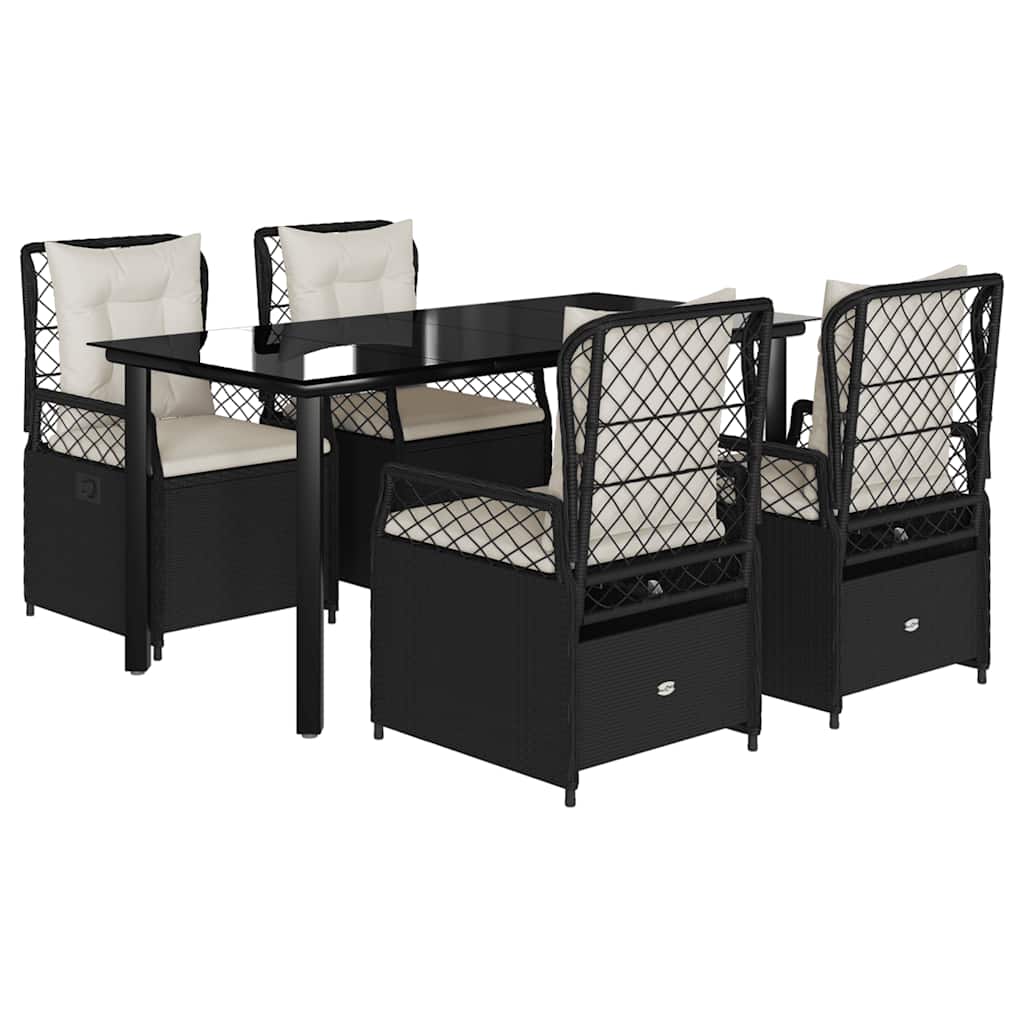 Vidaxl 5-Cz. Garden Furniture Set With Cushions, Black, Poly Rattan
