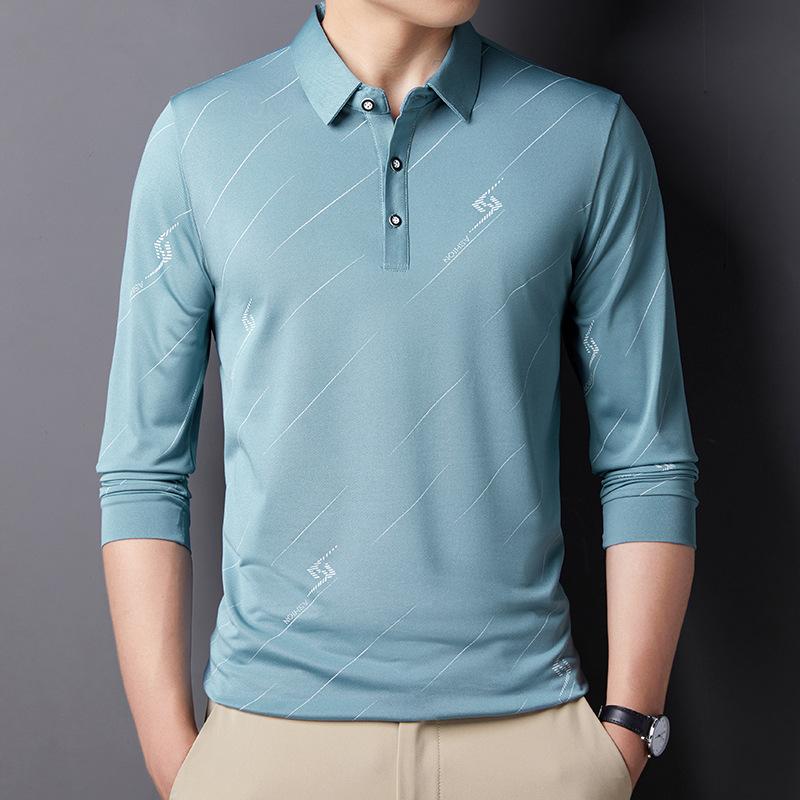 

Весенне-осенний наряд для папы среднего и пожилого возраста, быстросохнущая рубашка поло с принтом на лацканах, тонкая футболка свободного кроя больших размеров XXXL