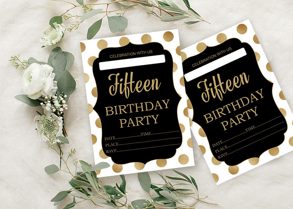 Milý Suvenýr Černá Narozeninová Pozvánka Karta Tisknutelná Elegantní Vyplnit nebo Napsat Do Prázdného Místa Party Pozvánky 28 ks 5 x 7