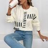 New Style Sweater for Autumn and Winter Fashion Round Neck Striped Lines Contrasting Women