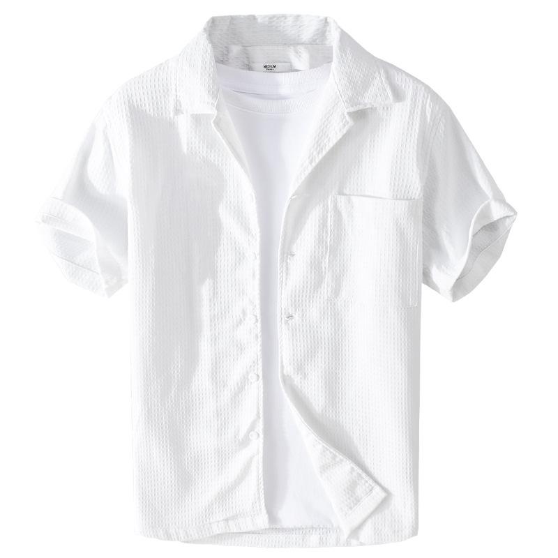 Men's Summer Waffle Short Sleeve Cuban Collar Shirt - Trendy, Comfortable, Versatile
