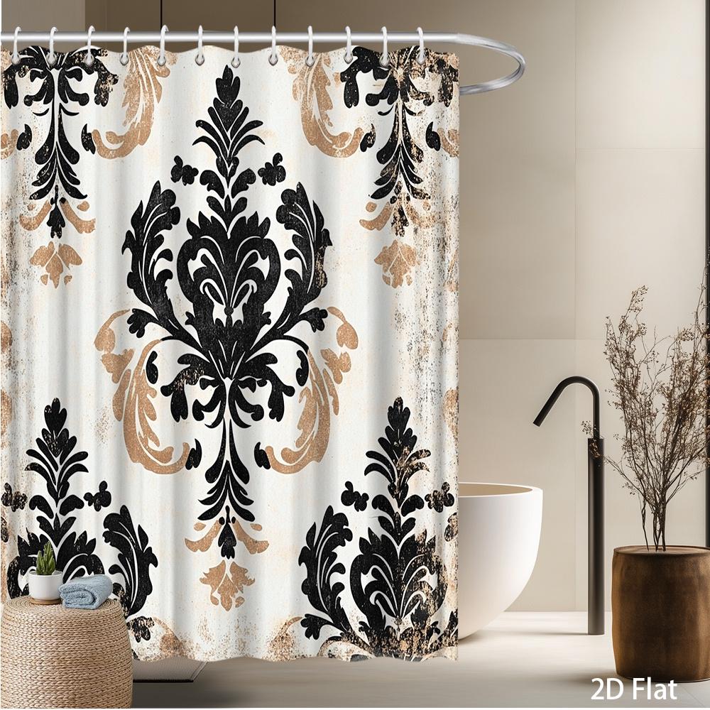 

Luxury Black Gold Damask Shower Curtain – Vintage Floral Bath Linen with Hooks, Machine Washable, 59x70.8in & More 90x180cm35x71in