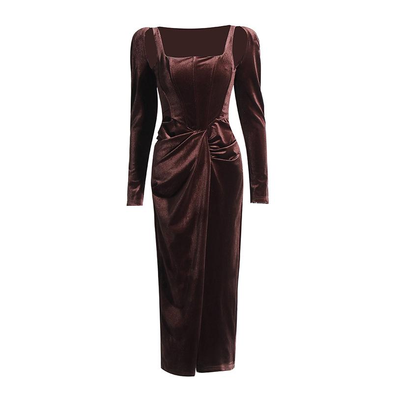 Velvet Faux Two-Piece Twist Dress: Spring 2025 Slimming Long-Sleeve for Women