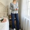 Spring and Autumn Women's New Style Sleepwear Fashion Knitted Loose-Sleeved Top and Casual Pants Set