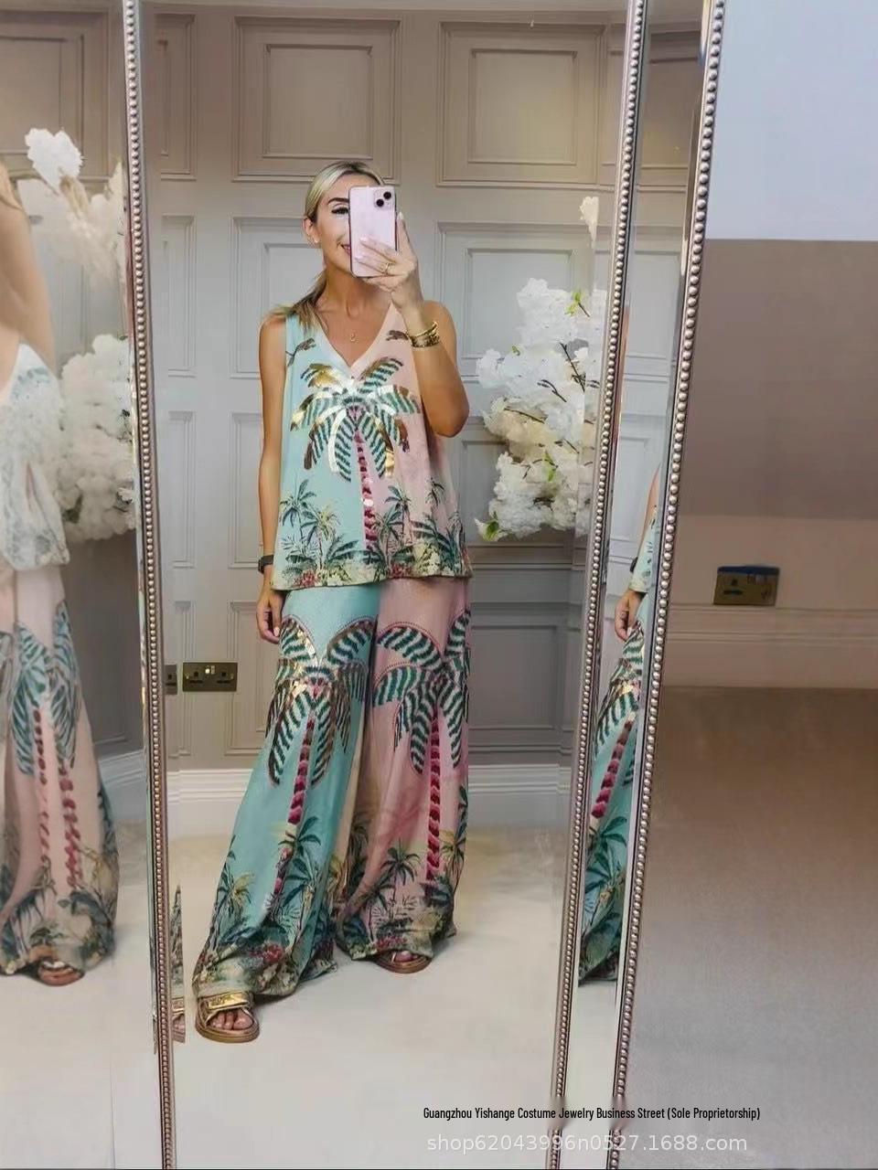 

European & American Holiday Style Women s Print Set Extra Large квітковий колір друку