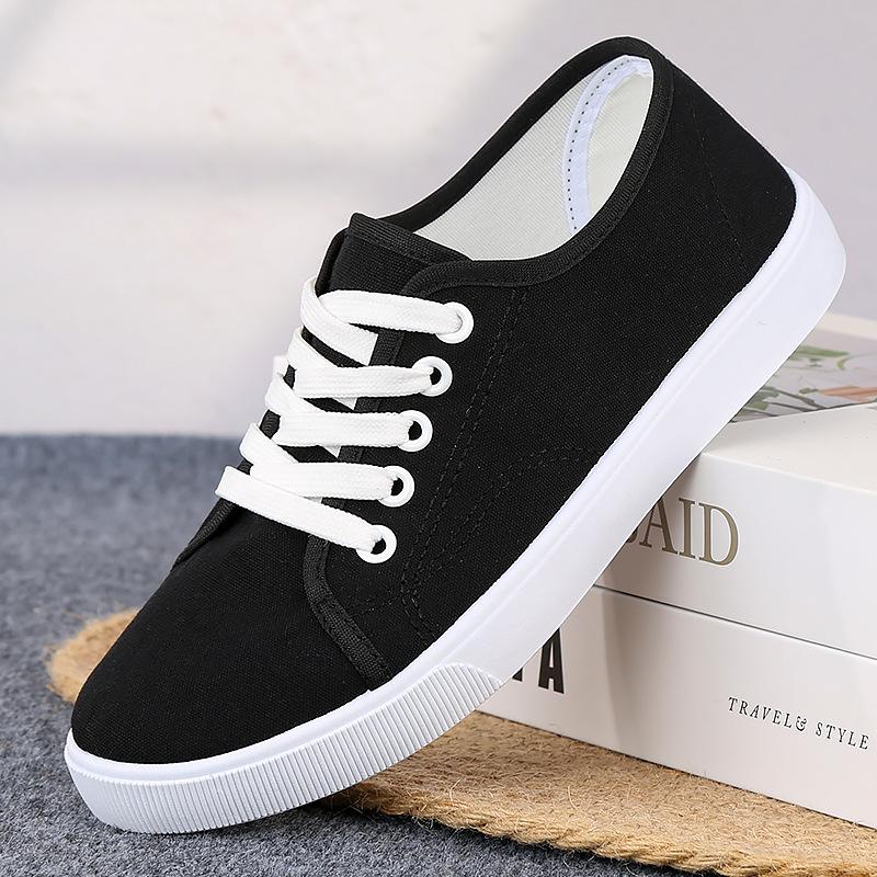 Women's Summer Shoes Flat White Shoes Breathable Work Nurse Shoes Cloth Anti Slip Flat Bottom Lace Up Solid Color