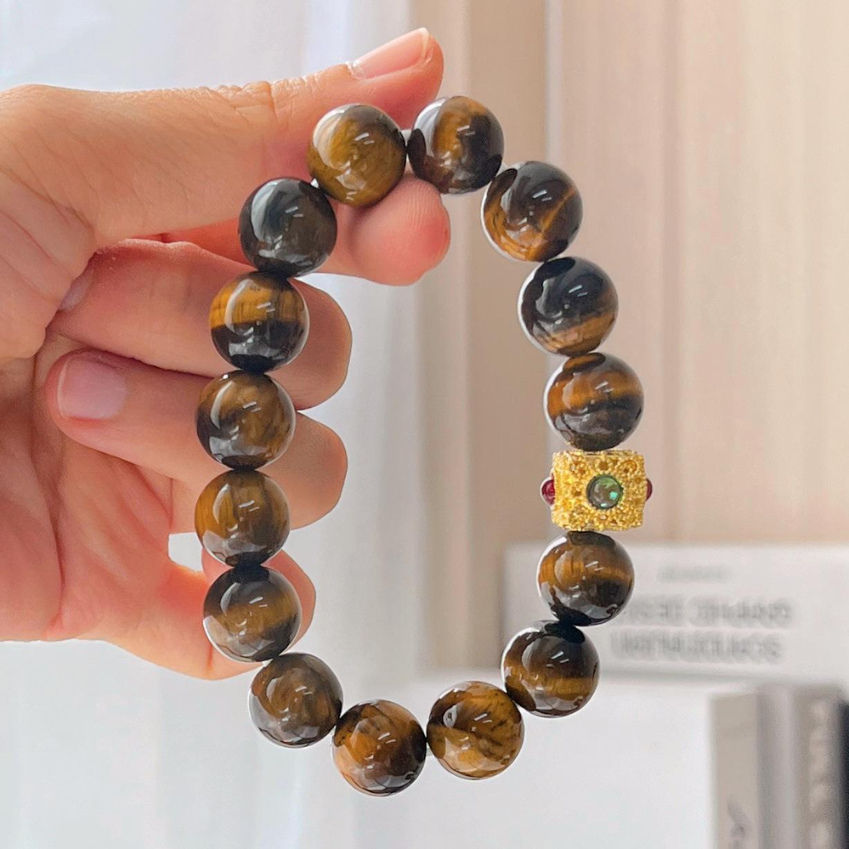 12Mm Large Particle High Quality Natural Tiger Eye Stone Design Bracelet