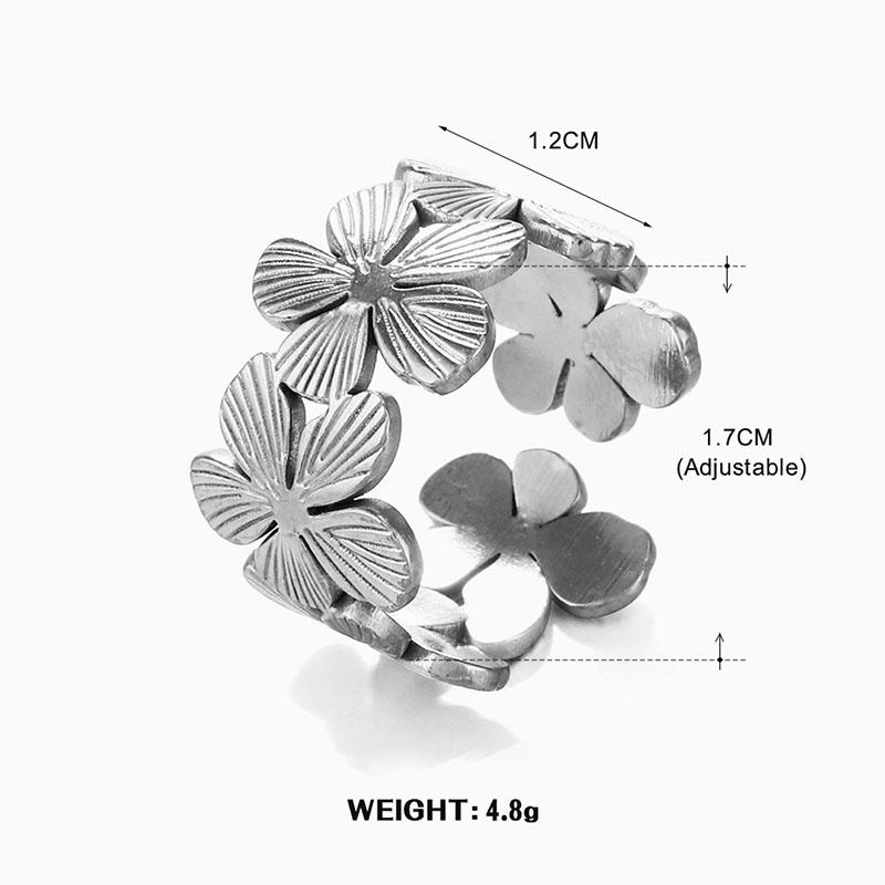 Stainless Steel Flower Adjustable Opening Rings Golden Plated Waterproof Finger Jewelry For Women Wedding Exquisite Gifts