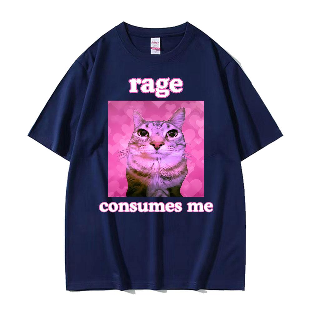 Ironic Meme Cat Rage Consumes Me Tshirts Unisex Women Clothing Funny Vintage Classic Short Sleeve Tshirt Casual Oversized T Shirt