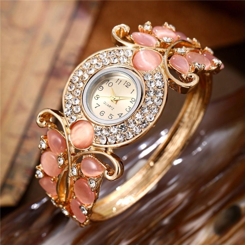 Round Dial Ladies Wristwatch Rhinestone Bracelet Bracelet Watch Vintage Watch Elegant Wear