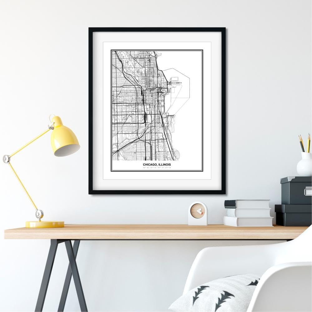Susie Arts 11X14 Unframed Chicago Illinois Wall Art Metropolitan City View Abstract Street Map Art Print Poster Wall Decor Home Office sdm001