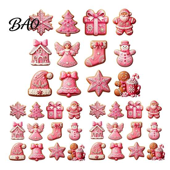 Decorative Wood Shapes for Christmas 12/24/36Pcs Pink Gingerbread Wooden Ornaments, Xmas Tree Hanging Decorations, Cute Cookie Ornaments Festive