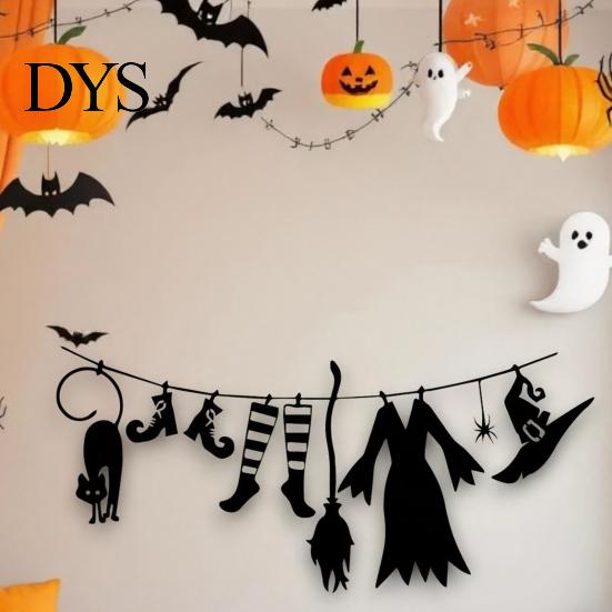 Bedroom Wall Sticker Halloween Hanging Ornaments, Acrylic Witch Hat Cloak Socks Shoes Broom Black Festive Room Decor Cat Party Decor, Decorative