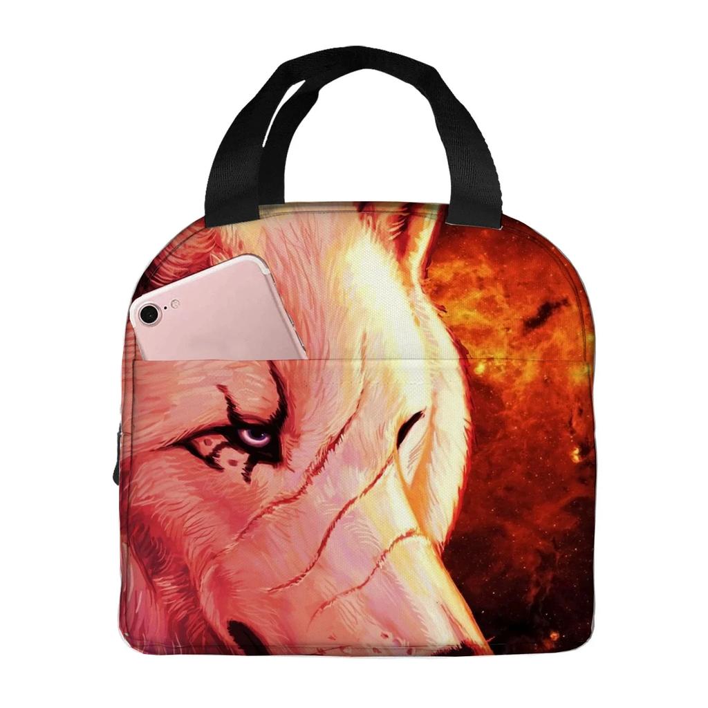 wolf angry animal  Portable Aluminum Foil Thickened Insulated Office Lunch Bag Waterproof Lunchs Bags Tote Bags