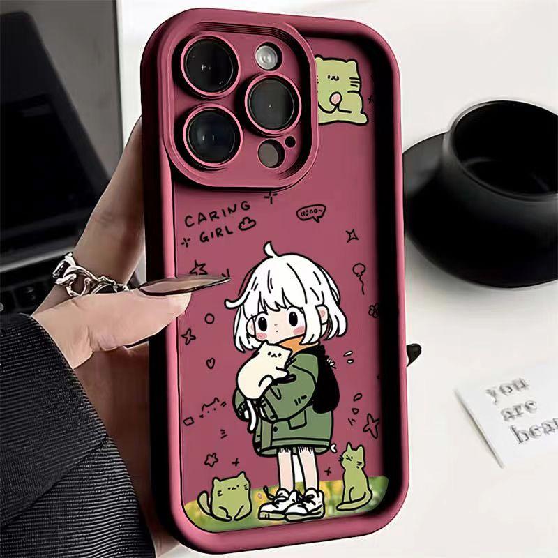 Cute and Fun Girl Phone Case For iPhone 16 15 14 13 12 11 X XR Xs SE 2022 8 7 Plus Pro Max 16E Silicone Shockproof Back Cover