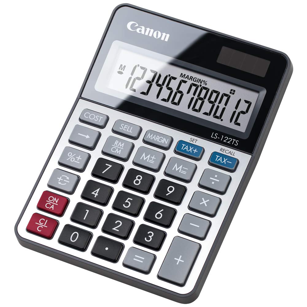 Canon Calculator Mini Desktop for Tax Home and Silver LS-122TS Solar-Powered (12-Digit, Size, Calculation, Business, Use, Telework),
