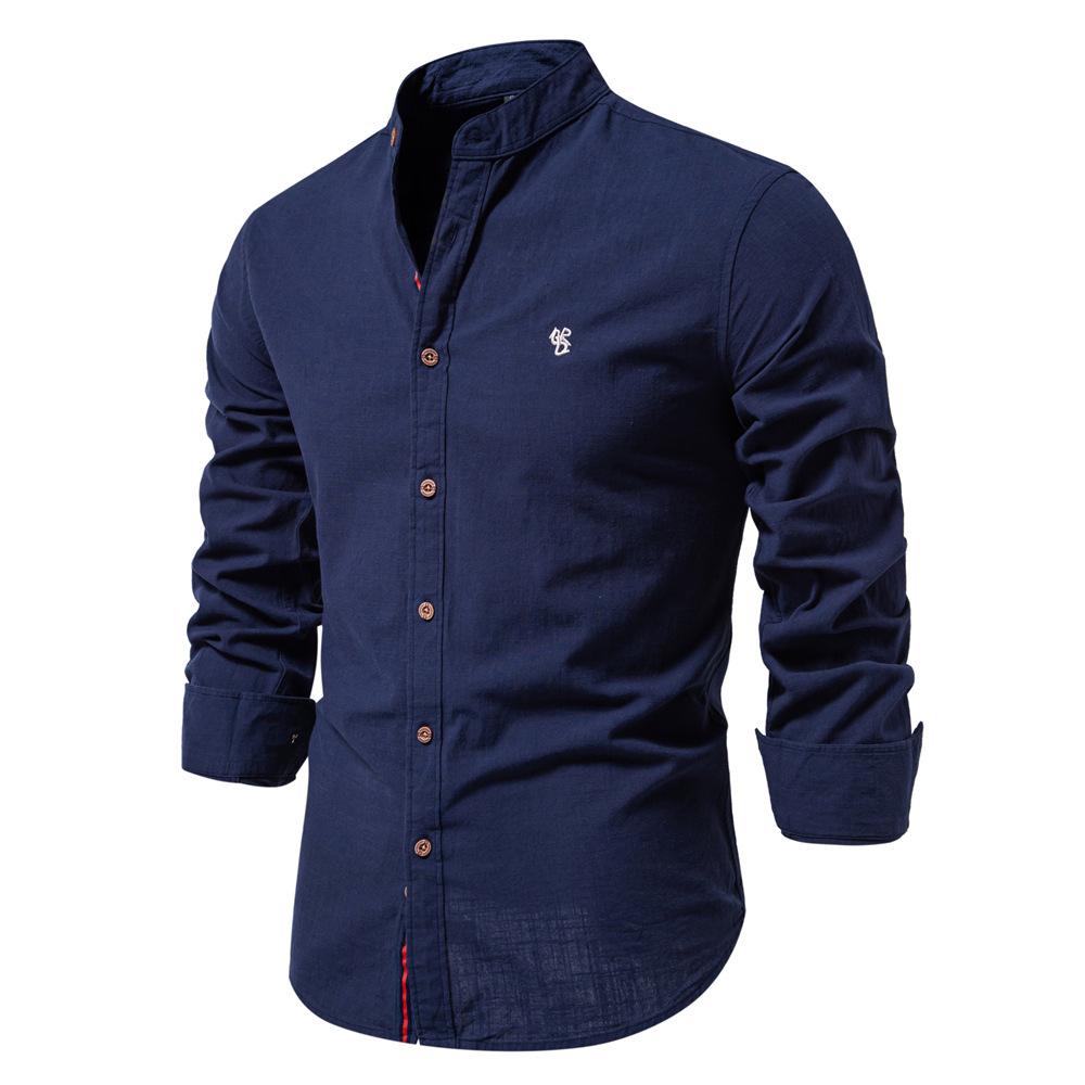 Spring And Summer New Trendy Business Shirt Men'S Cotton And Linen Casual Japanese Fashion Solid Color Long-Sleeved Shirt Men'S Beauty Size