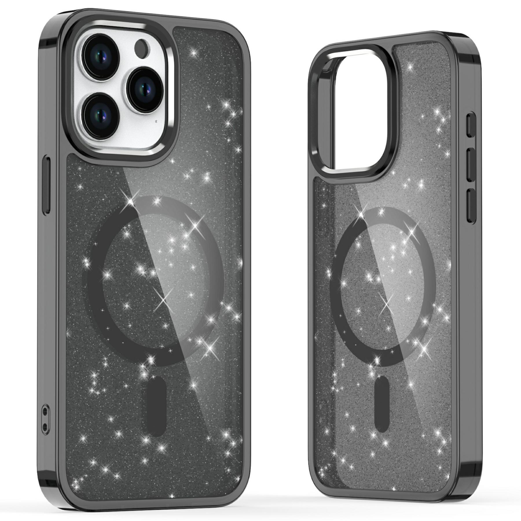 

Для iPhone 16 Pro Max Магнитный чехол ТПУ+ПК Чехол для телефона Дизайн с блестками Black