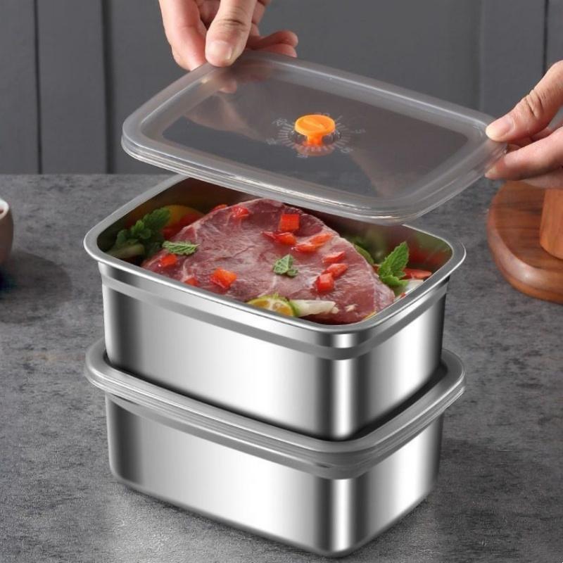 4Pcs Stackable Stainless Steel Lunch Containers with Lids - Leak-Proof, Dishwasher Safe, Square Meal Prep Containers, Lunch Box