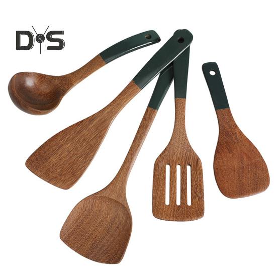 2 Spatole In Legno Naturale Per Cucina - Adatte A Pentole Antiaderenti E Wok - 33x8 Cm
