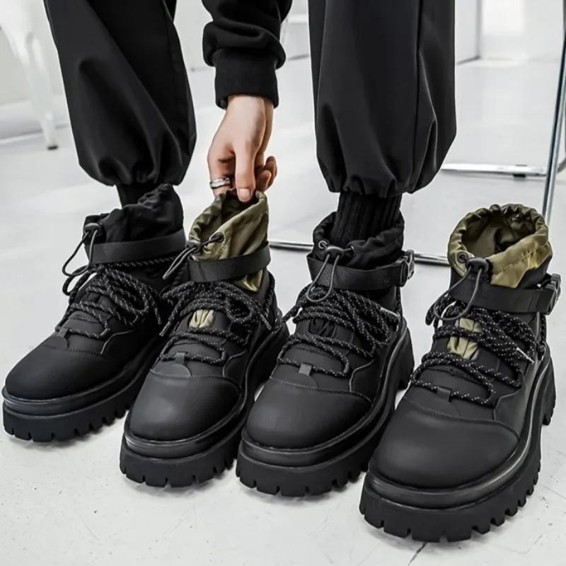 Men's Spring New Fashionable Versatile Work Shoes Outdoor Anti Slip and Wear Resistant High Top Boots Thick Soled Short Boots