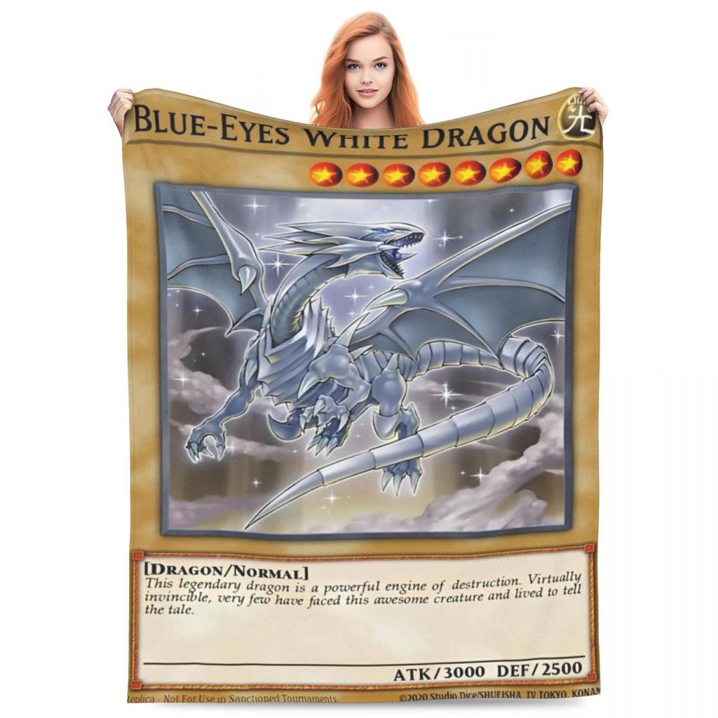 Anime Yu Gi Oh Card Blankets Blue Eyes White Dragon Cartoon Plush Novelty Soft Throw Blankets for Home Restaurant Spring Autumn