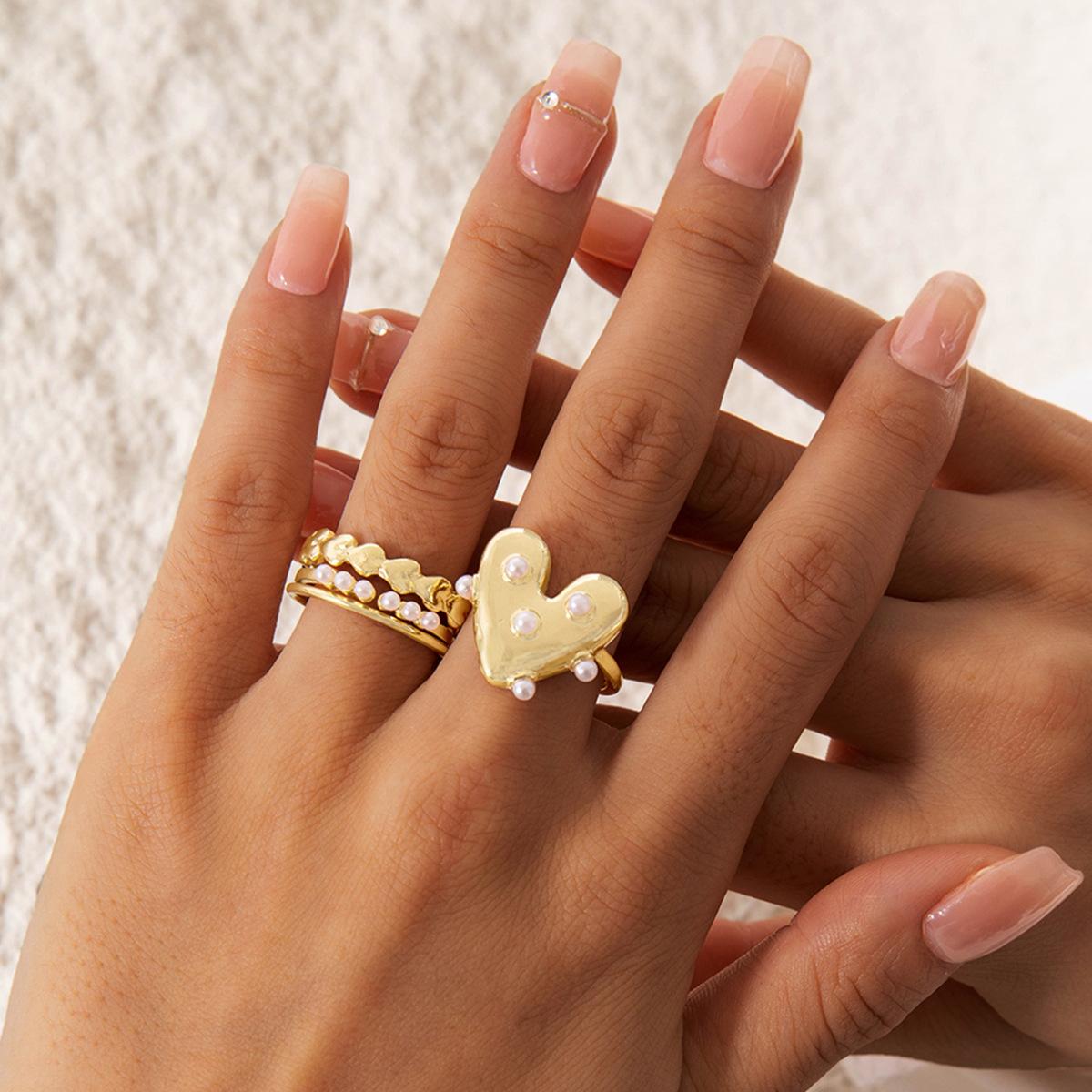

European and American ins style fresh sweet love sticky pearl multi-layer wearing ring set ornament woman