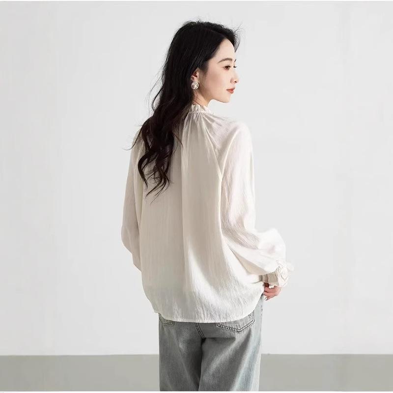 Women's Ruffle Tie-Up Blouse - Long Sleeve, 2025 Spring/Summer French Style