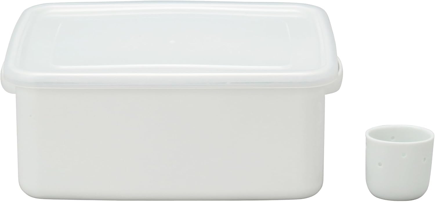 

Noda Enamel Pickle Container Storage Container Enamel Square Rectangle with Water Remover White Series Pickled Beauty Made in Japan 3.2L TK-32