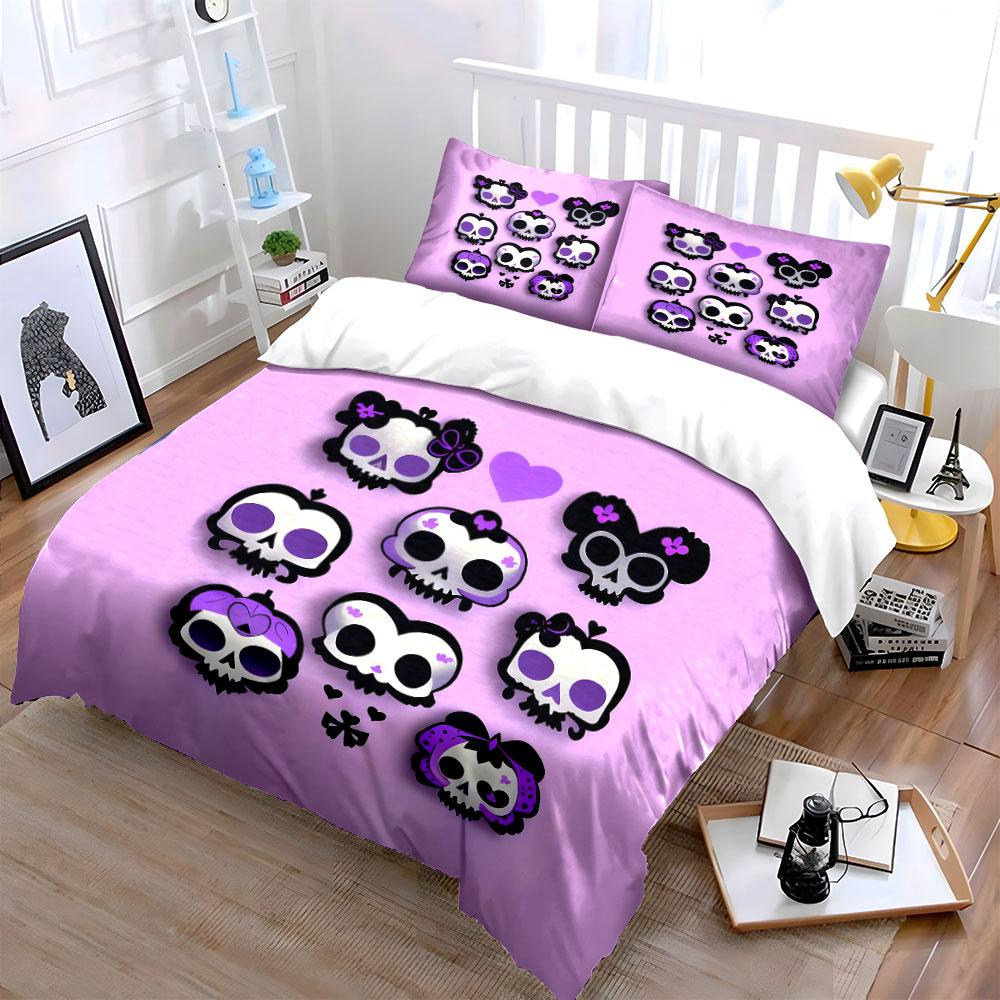 Skull-Themed Cute Accessories Set Kid'S And Adults' Bedroom Decor, Exquisite Three-Piece Bedding Set Gift