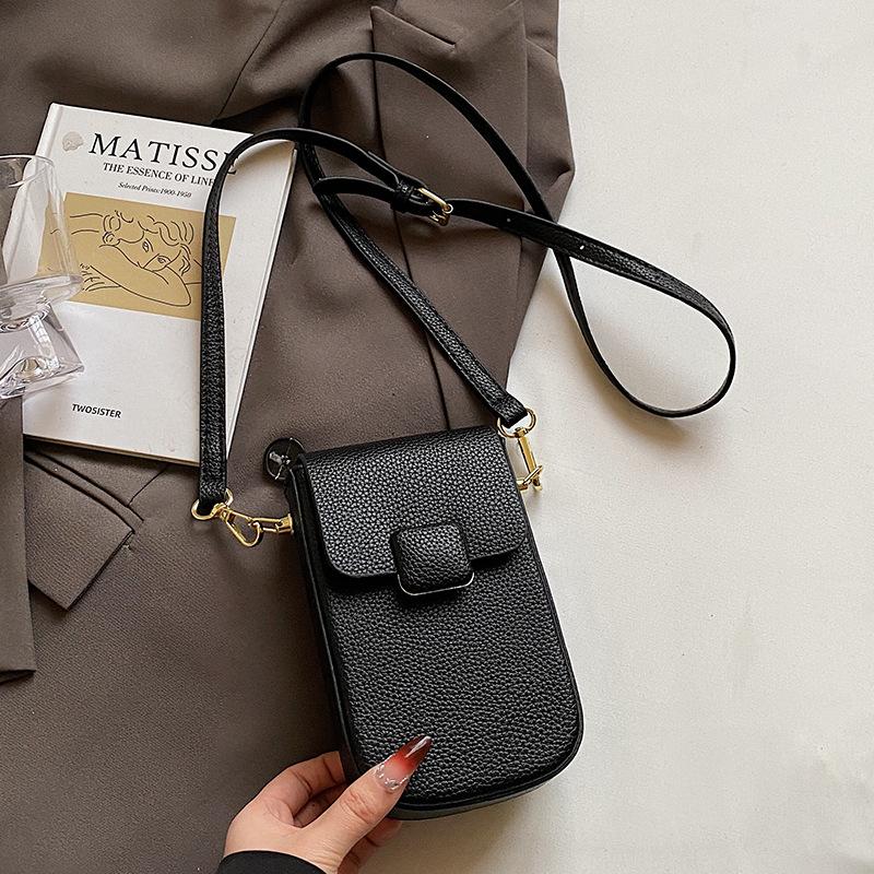 Spring and Summer Dopamine Sweet Simple Wind Mobile Phone Bag Women's Casual Versatile Commuter Advanced Sense Lychee Pattern Messenger Bag