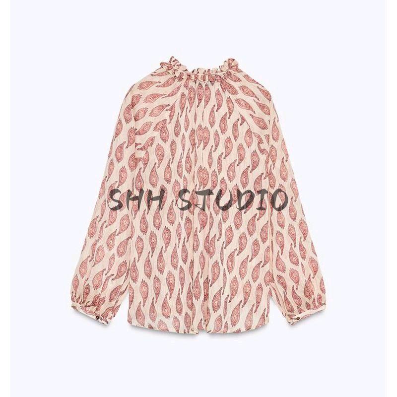 Spring New Women's Clothing French Style Retro Metallic Thread Print Temperament Long Sleeve Lapel Shirt 2505141