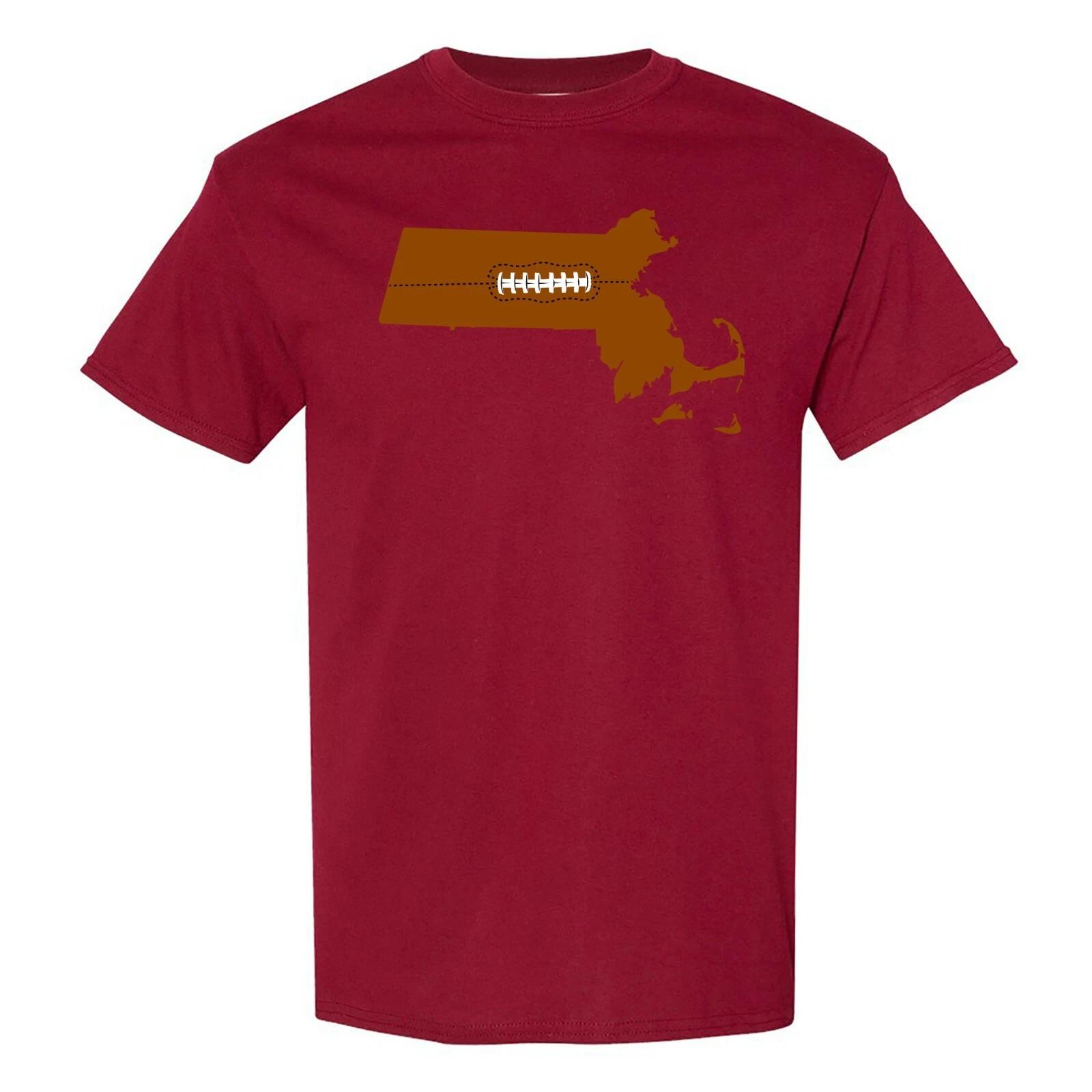 Massachusetts Football State Shape - Hometown Pride T Shirt - Garnet 3XL