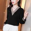 WTEMPO Solid Color Spring Autumn Women's V-neck Chiffon Shirts Long Sleeve Elegant Casual Versatile Bottom Tops