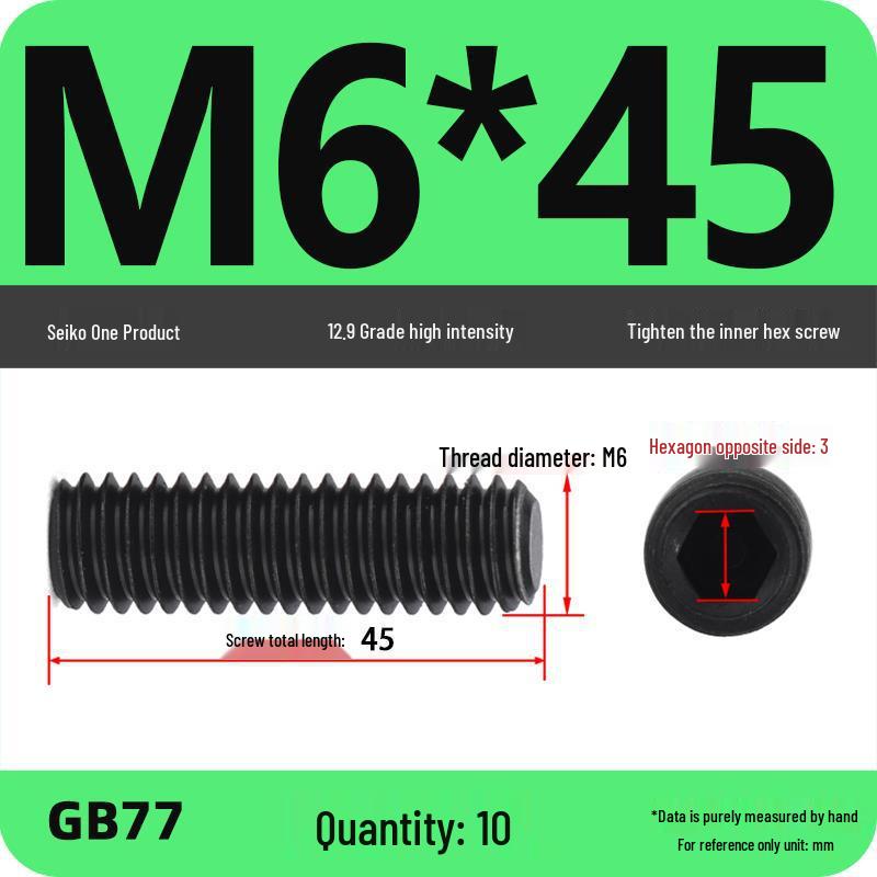 Class 12.9 Inner Hex Flat Head Headless Grub Screw M3-M12
