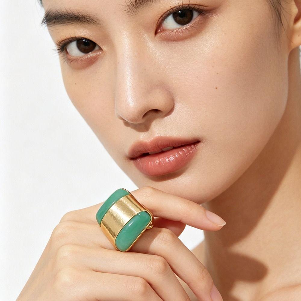 Luxury French Geometric Resin Ring Set Exaggerated Adjustable Vintage Ring Minimalist Irregular Opening Ring Fashion