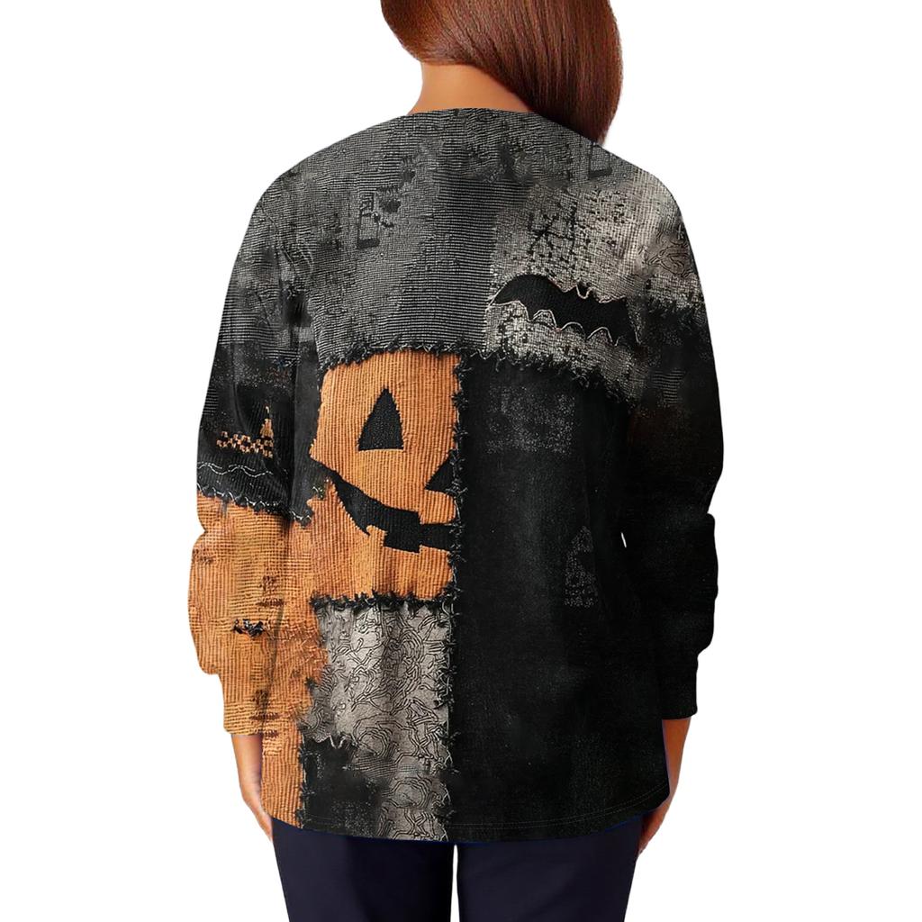 Women's Casual Fashion Long Sleeve Standing Collar Single Breasted Halloween Print Workwear Jacket Tops