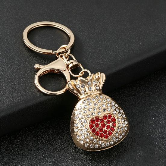 Decorative Key Ring Rhinestone Lucky Bag Keychain, Good Luck Fortune Keyring, Luxury Chain Love Heart Pouch Charm for Handbags Backpacks