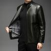 Plyšová kožená bunda pro muže na podzim a zimu Nový stojatý límeček Bunda z měkké kůže pro muže středního věku Volná ležérní kožená bunda