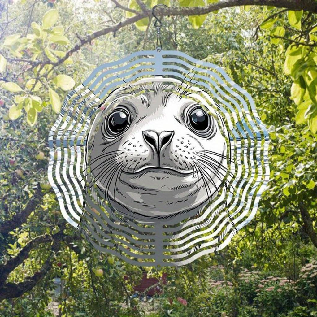 2D Metal Wind Turbine Decor – Glacier Seal Pattern Design, Outdoor Garden & Terrace Ornament for Courtyards, Balconies