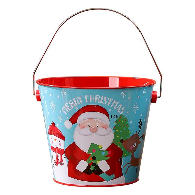 Large Christmas Wrought Iron Gift Bucket - Handheld Decoration for Candy & Chocolate Storage