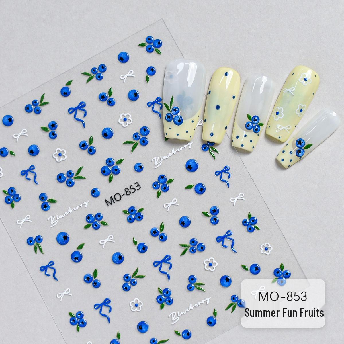 Blueberry Embossed 3D Nail Art Stickers - Fresh Fruit Fingertip Decor