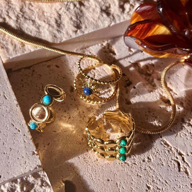 Chic Adjustable Open Ring Elegant Geometric Design Colorful Layered Jewelry For Women