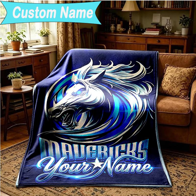 1PC Custom Name Blanket MAVERICKS BASKETBALL TEAM Flannel blankets Patterns Throw Blanket All-Season Soft Gift for Couch, Bed, Camping, Birthday gifts