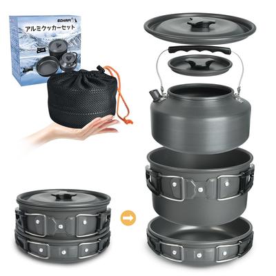 SOHAPI Aluminum Cookware Set - Camping Gear: Pot, Outdoor Kettle, Cookware Set, Frying Pan, Camping Pot, with Storage Bag, Suitable for 2-3 People, Fo