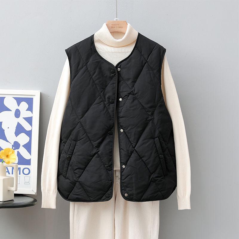 2025 Women's Round Neck Lightweight Quilted Cotton Vest - Sleeveless Autumn/Winter Innerwear